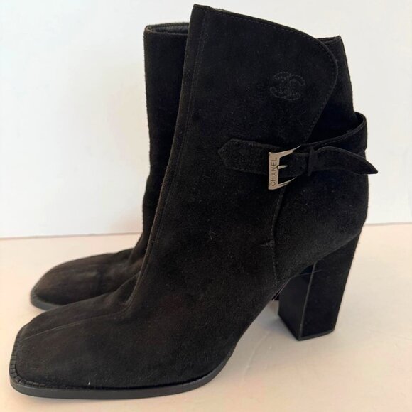 CHANEL, Black Suede Booties - Picture 1 of 14